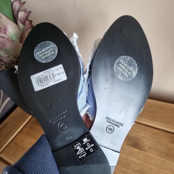 All saints denim slip On Sandals Leather Innersole Eu 40 uk 7New but scuffed - Picture 3 of 4